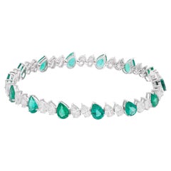 Bracelet de pierres précieuses Emeraude de Zambie poire Diamant ovale Bijoux en or blanc 18 carats