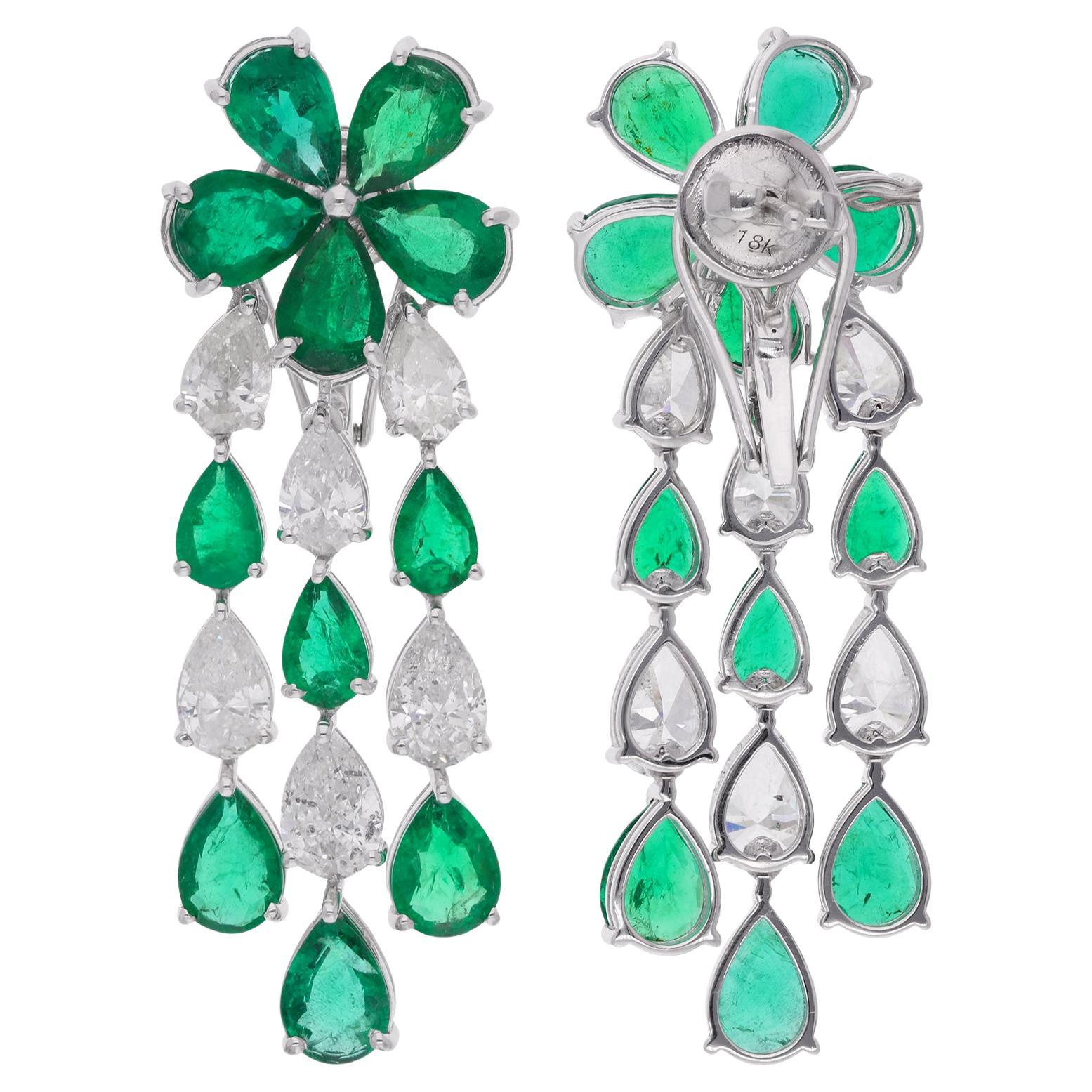 Birne Sambia Smaragd Edelstein Kronleuchter Ohrringe Diamant 18 Karat Weißgold