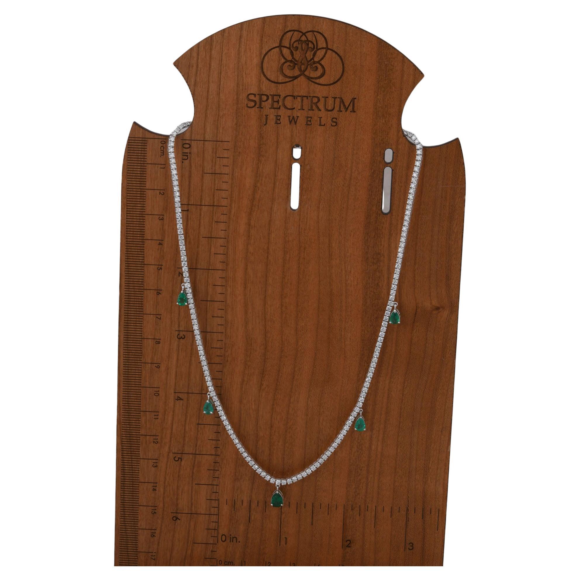 Pear Zambian Emerald Gemstone Charm Necklace Diamond 14 Karat White Gold Jewelry For Sale 1
