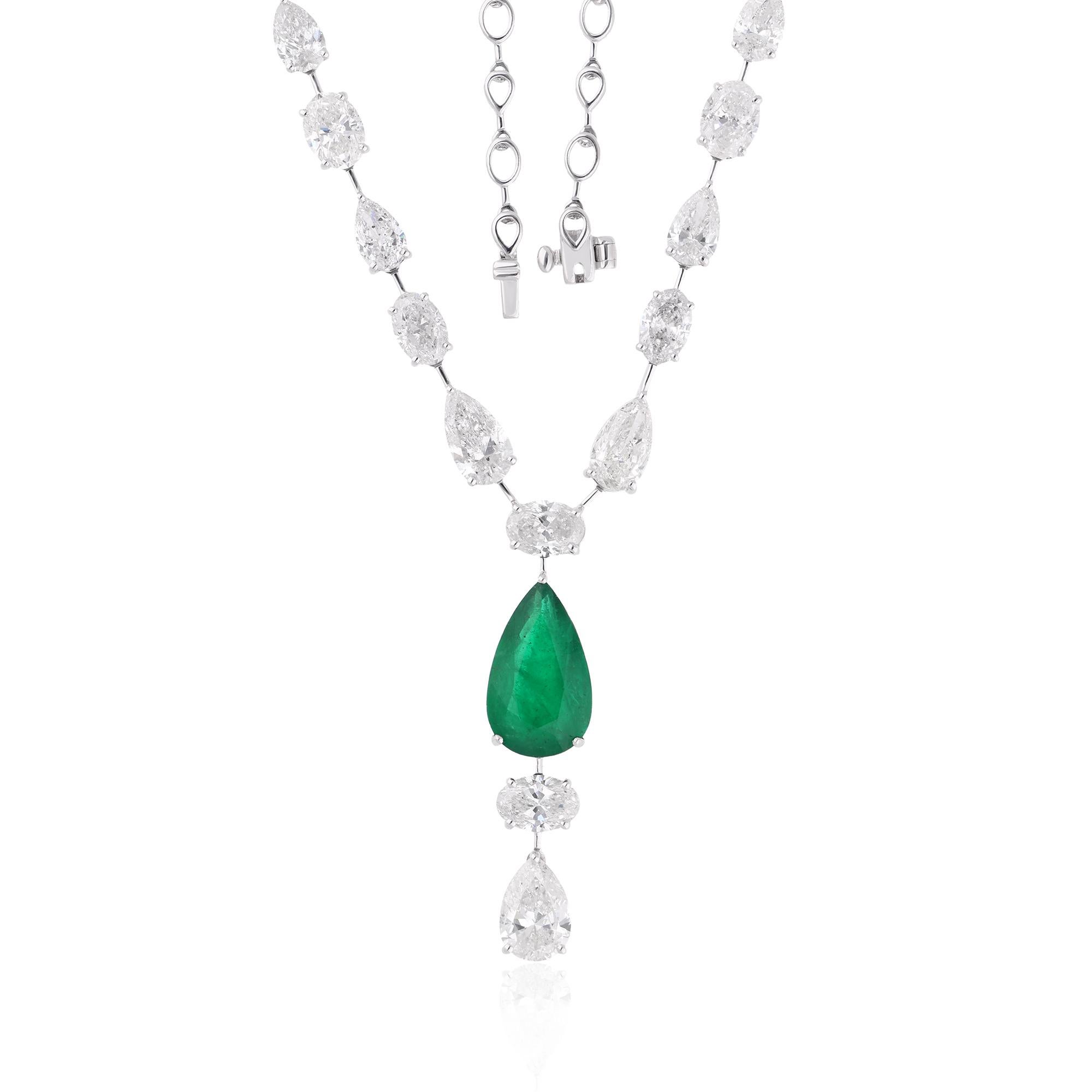 Introducing our enchanting Pear Zambian Emerald Gemstone Charm Necklace, a breathtaking piece of jewelry meticulously crafted in radiant 18 Karat White Gold. This exquisite necklace captures the essence of natural beauty and sophistication,