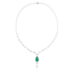 Pear Zambian Emerald Gemstone Charm Necklace Diamond 18 Karat White Gold Jewelry