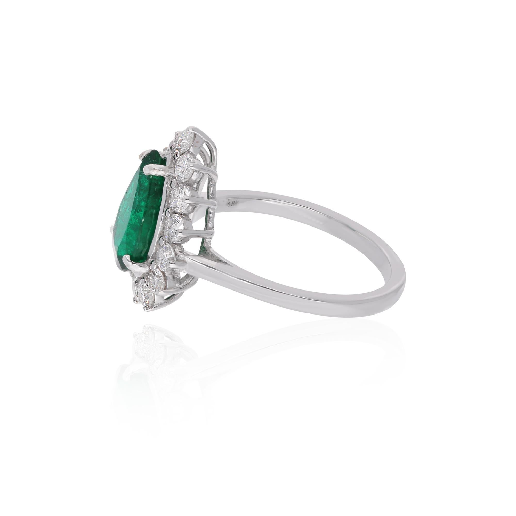 Modern Pear Zambian Emerald Gemstone Cocktail Ring Diamond 14 Karat White Gold Jewelry For Sale