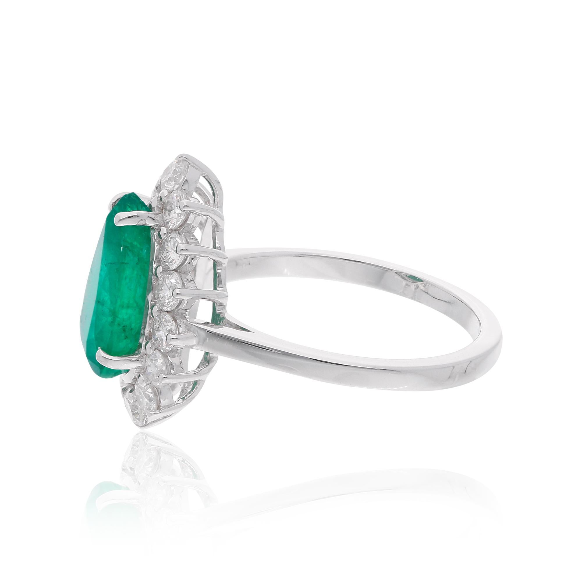 Modern Pear Natural Emerald Gemstone Cocktail Ring Diamond 18 Karat White Gold Jewelry For Sale
