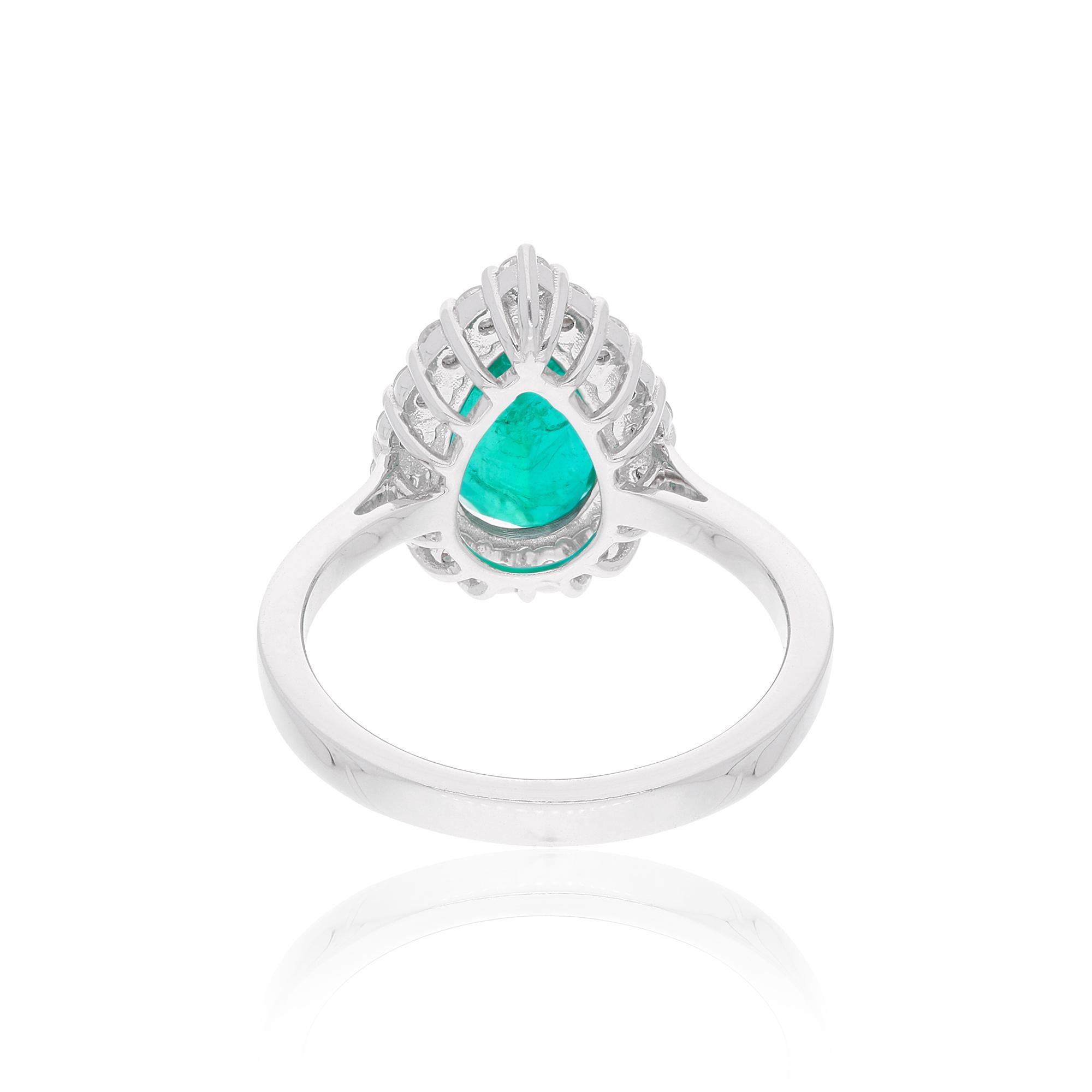 Women's Pear Natural Emerald Gemstone Cocktail Ring Diamond 18 Karat White Gold Jewelry For Sale
