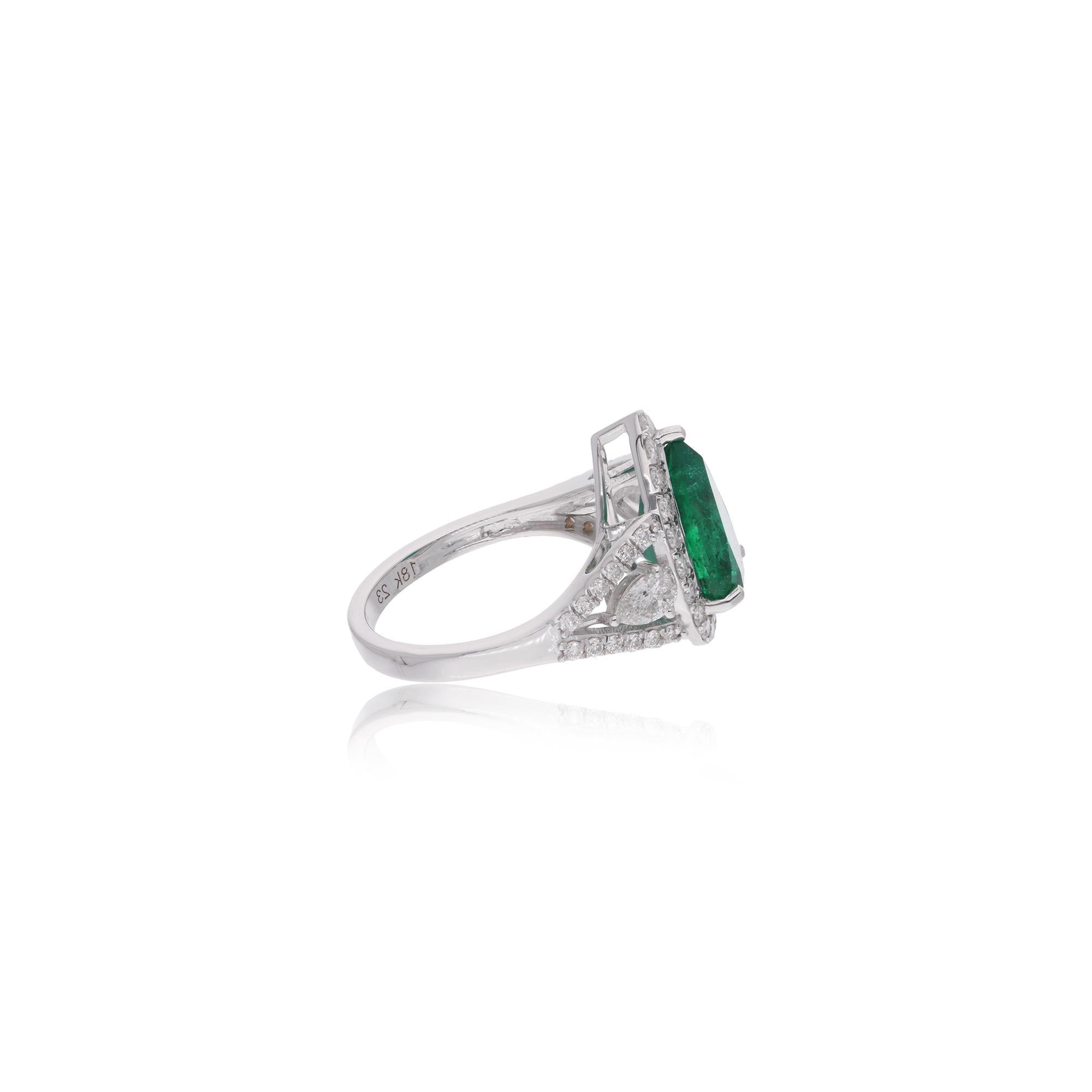 Women's Pear Zambian Emerald Gemstone Cocktail Ring Diamond 18 Karat White Gold Jewelry For Sale