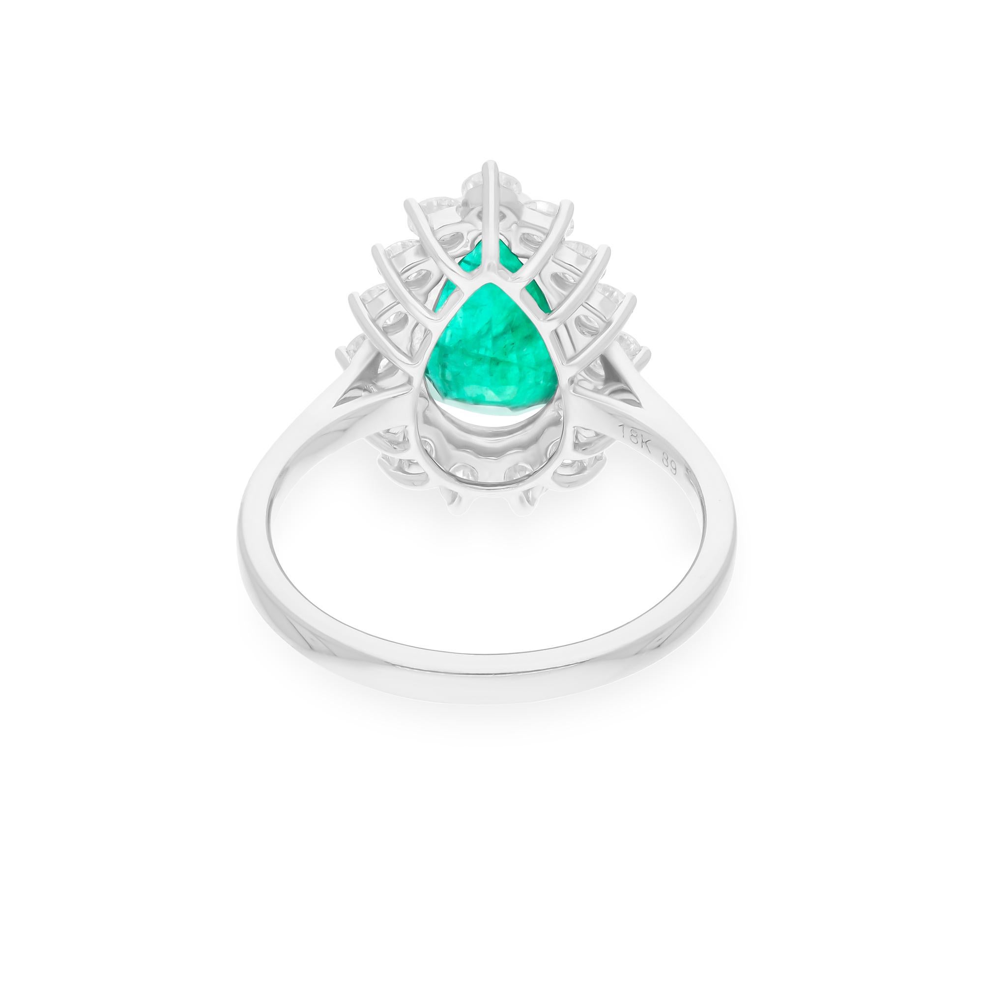 Pear Zambian Emerald Gemstone Cocktail Ring SI/H Diamond 14 Karat White Gold In New Condition For Sale In Diera, Dubai