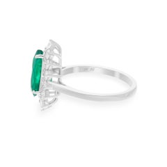 Pear Zambian Emerald Gemstone Cocktail Ring SI/H Diamond 18 Karat White Gold