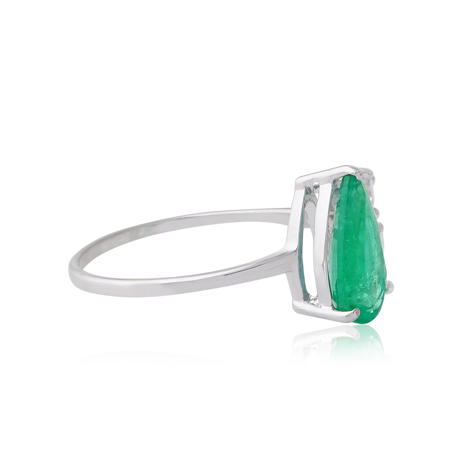 Pear Cut Pear Zambian Emerald Gemstone Cuff Ring Diamond 18 Karat White Gold Fine Jewelry For Sale