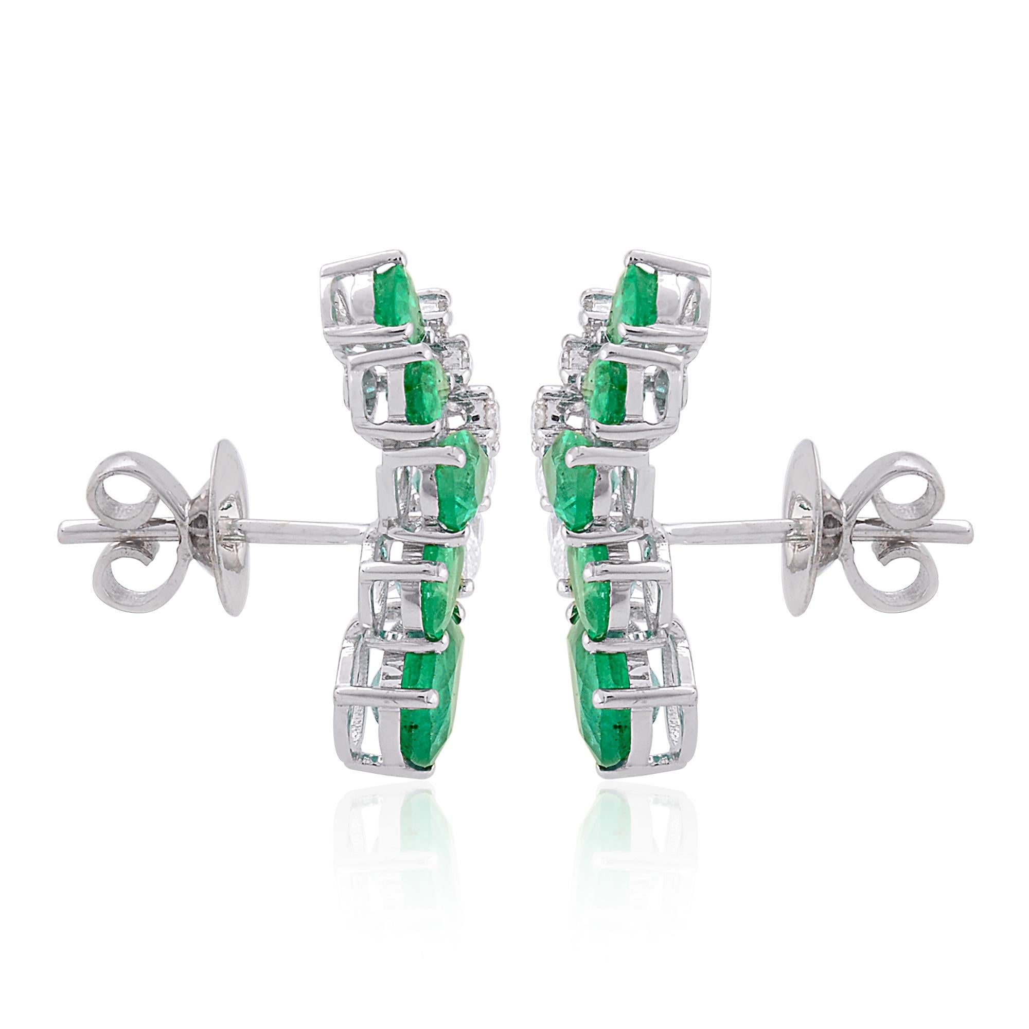 Pear Cut Pear Zambian Emerald Gemstone Earrings Diamond 14 Karat White Gold Fine Jewelry For Sale