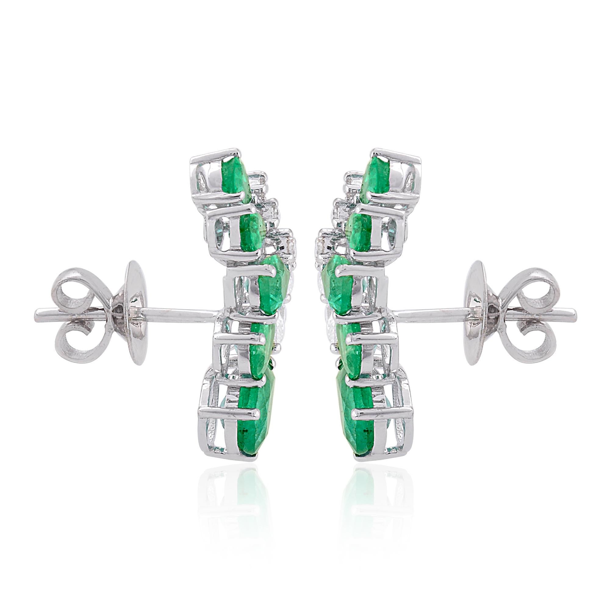 Pear Cut Pear Zambian Emerald Gemstone Earrings Diamond 18 Karat White Gold Fine Jewelry For Sale