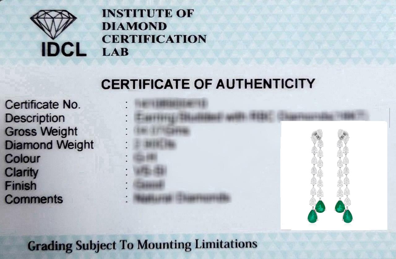 De las mujeres Pendientes de diamantes SI/H de 7,32 qt Esmeralda de Zambia de 5,05 quilates Oro blanco de 18 quilates en venta