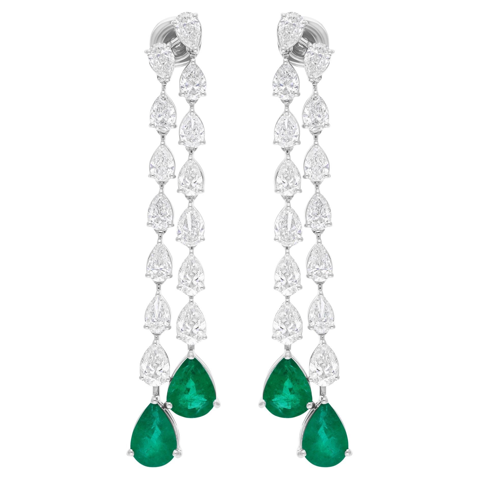 Pendientes de diamantes SI/H de 7,32 qt Esmeralda de Zambia de 5,05 quilates Oro blanco de 18 quilates