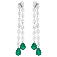 Boucles d'oreilles en or blanc 18 carats, diamants 7,32 carats SI/H, émeraude de Zambie 5,05 carats