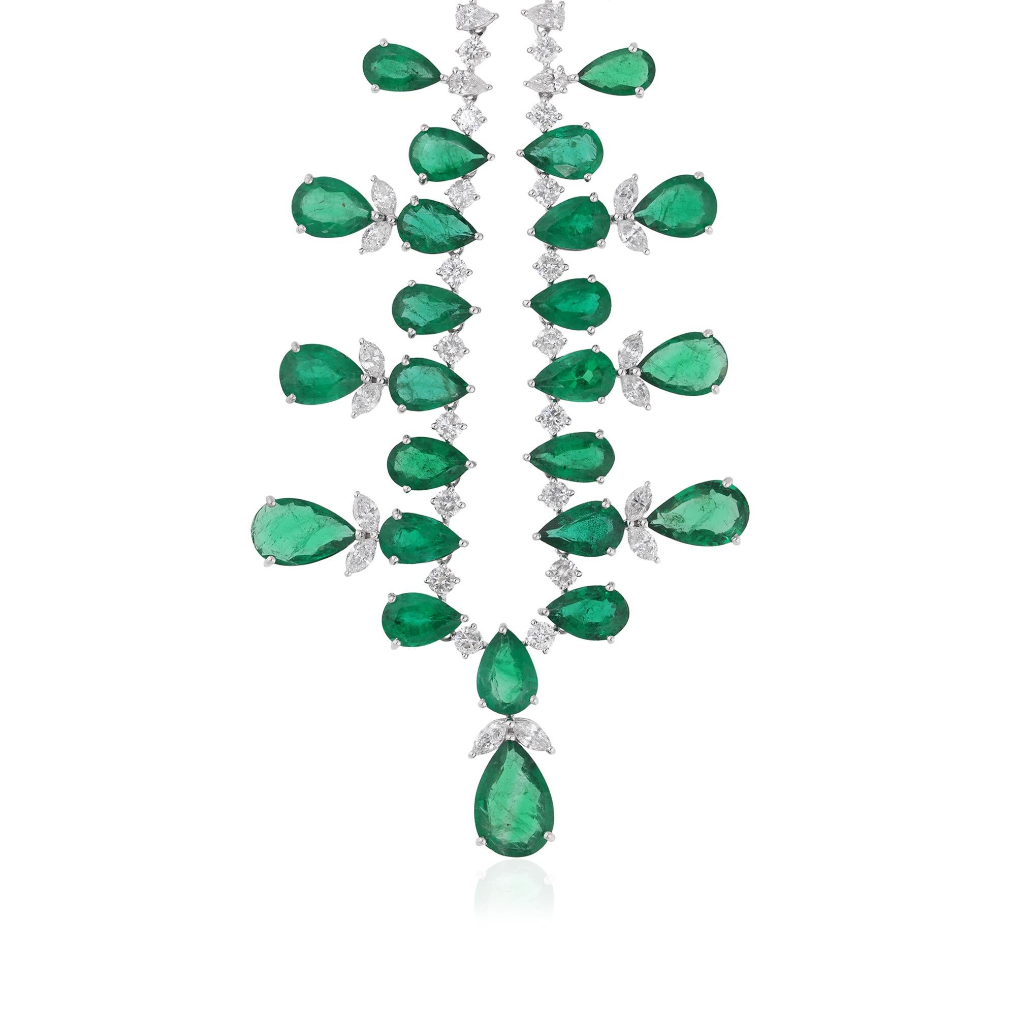 Pear Cut Pear Zambian Emerald Gemstone Necklace Diamond 14 Karat White Gold Fine Jewelry For Sale