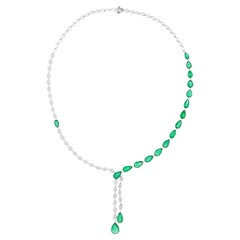 Birne Sambia Smaragd Edelstein Halskette Diamant Fein 14 Karat Weißgold Schmuck