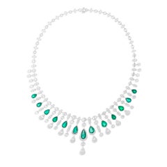 Birne Sambia Smaragd Edelstein Halskette SI/H Diamant 14 Karat Weißgold Schmuck