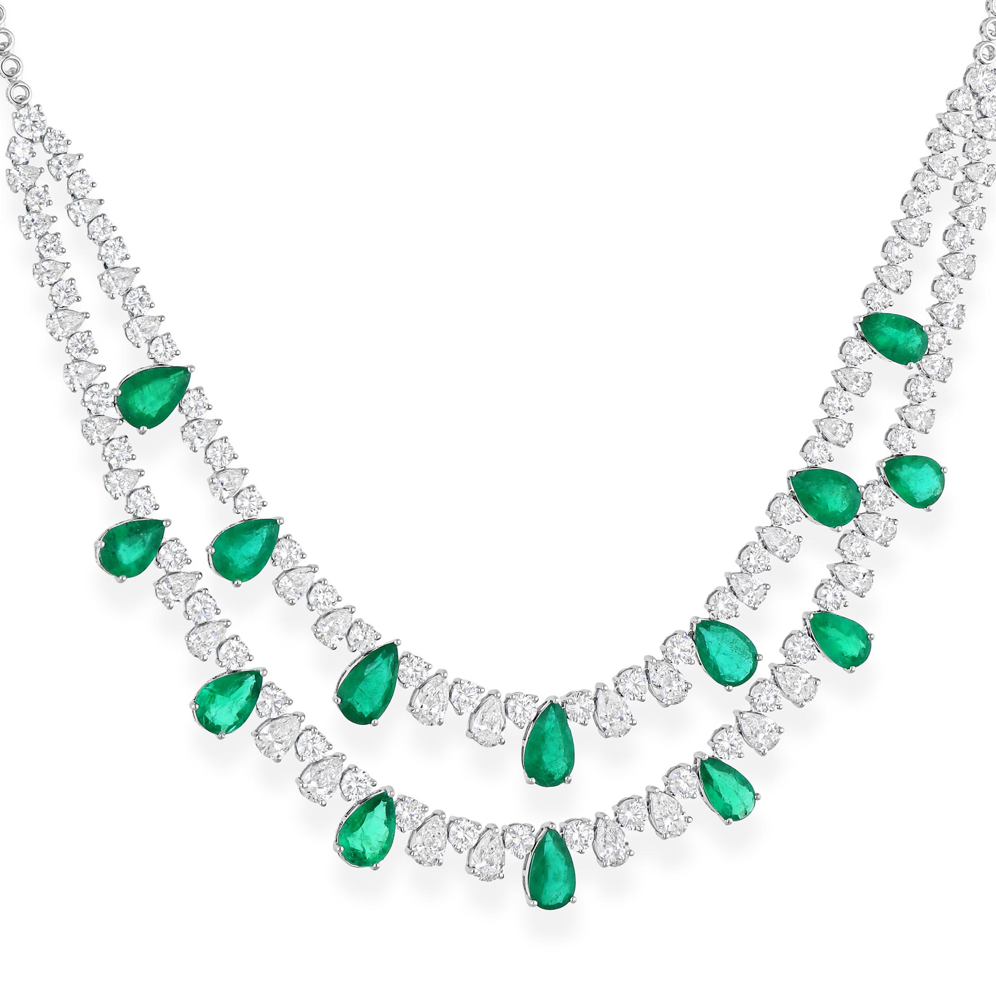 Cast from 18-karat gold, these exquisite necklace is handset with  14.60 carats Zambian emerald and 16.57 carats of sparkling diamonds.

FOLLOW SPECTRUM JEWELS storefront to view the latest collection & exclusive pieces. Spectrum Jewels is proudly