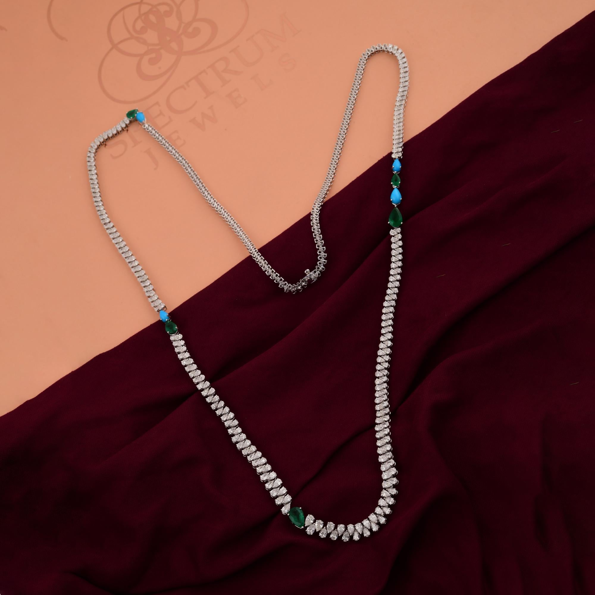 Pear Zambian Emerald Gemstone Necklace SI/H Pear Diamond 14 Karat White Gold In New Condition For Sale In Diera, Dubai