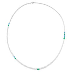 Pear Zambian Emerald Gemstone Necklace SI/H Pear Diamond 14 Karat White Gold