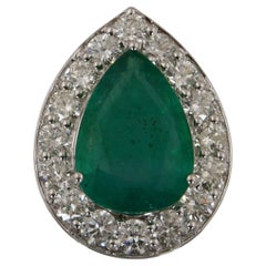 Birne Sambia Smaragd Edelstein Anhänger Diamant 18 Karat Weißgold Feine Juwelen