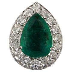 Pear Zambian Emerald Gemstone Pendant Diamond 18 Karat White Gold Fine Jewelry