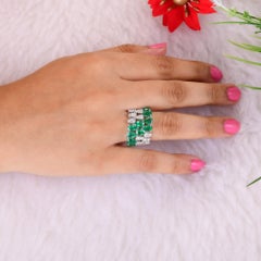 Pear Zambian Emerald Gemstone Ring Diamond 18 Karat White Gold Handmade Jewelry