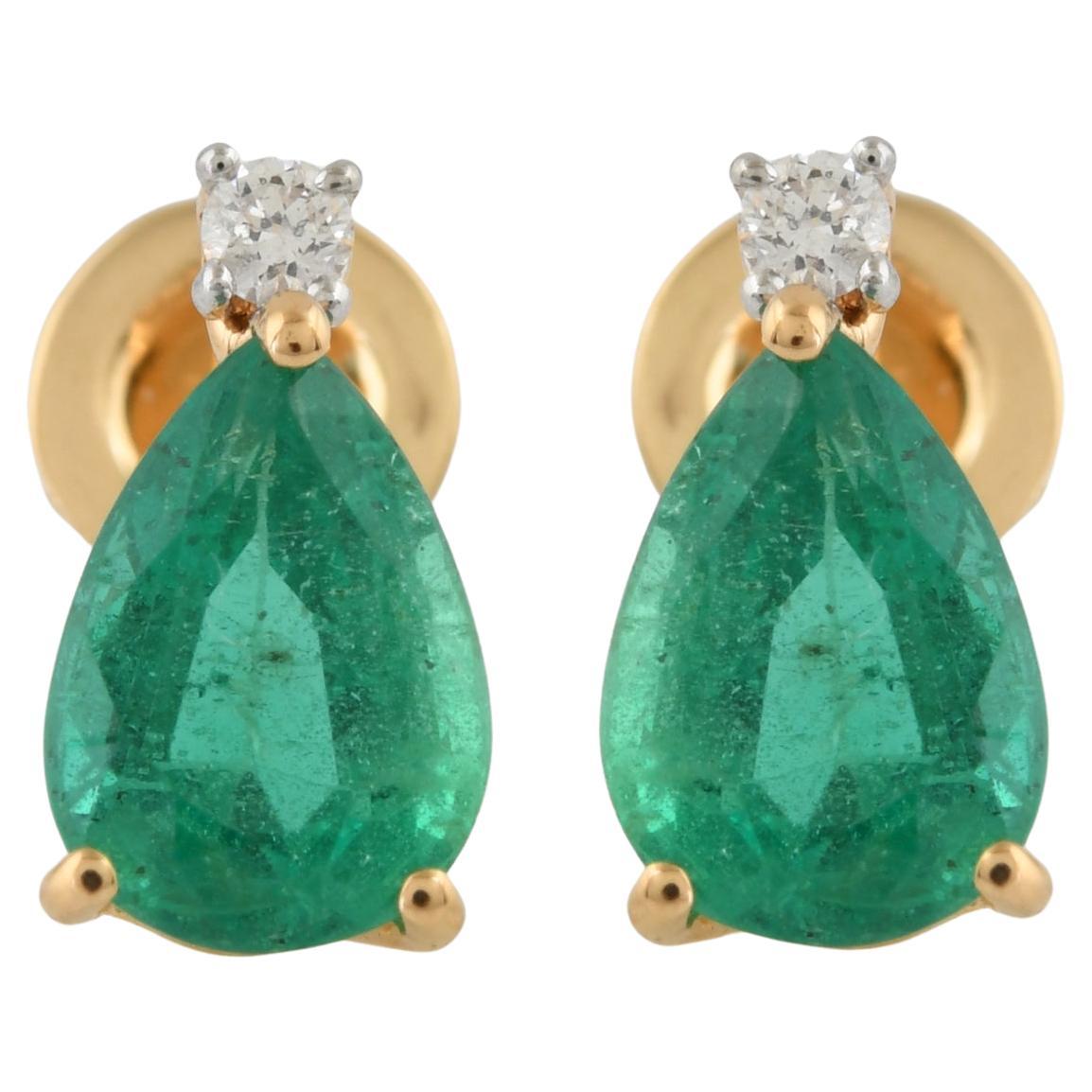 Boucles D'oreilles En Or 18 Carats Avec émeraudes Naturelles Colombiennes - Neuf
