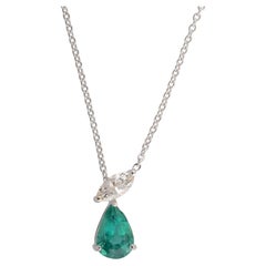 Collar con colgante de diamante «Pear Zambian Emerald Marquise» SI/H, en oro blanco de 18k
