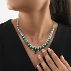 Pear Zambian Emerald Necklace SI/H Diamond 14 Karat White Gold