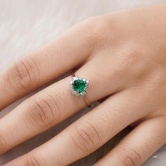 0.85 Karat Pear Emerald & Natural Diamond Halo Engagement Ring 18k White Gold