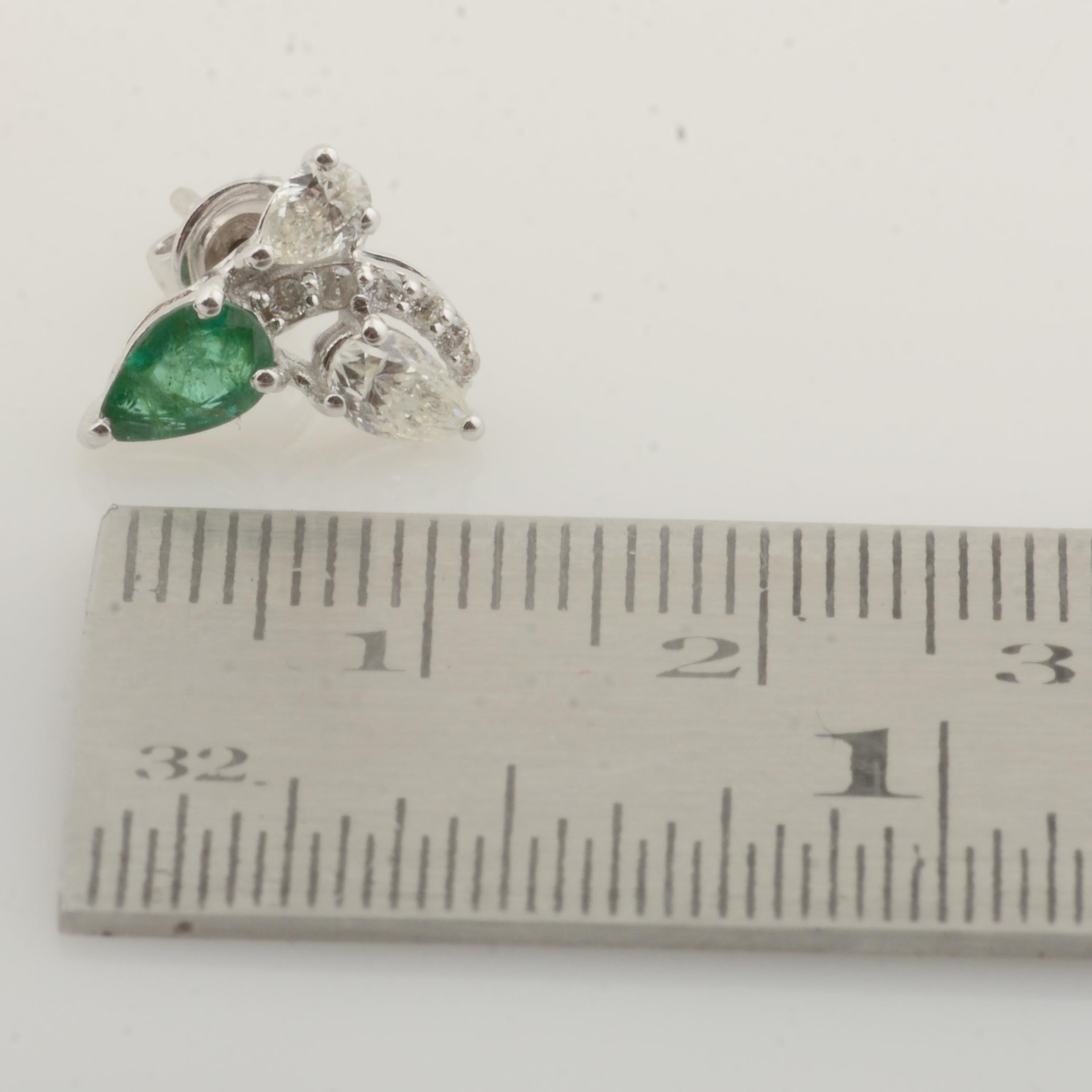 Pear Cut Zambian Pear Emerald Stud Earrings Diamond Solid 14k White Gold Handmade Jewelry For Sale