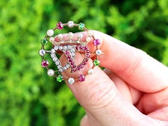 Victorian Pearl, Garnet, Ruby and Diamond Brooch in 14k Gold