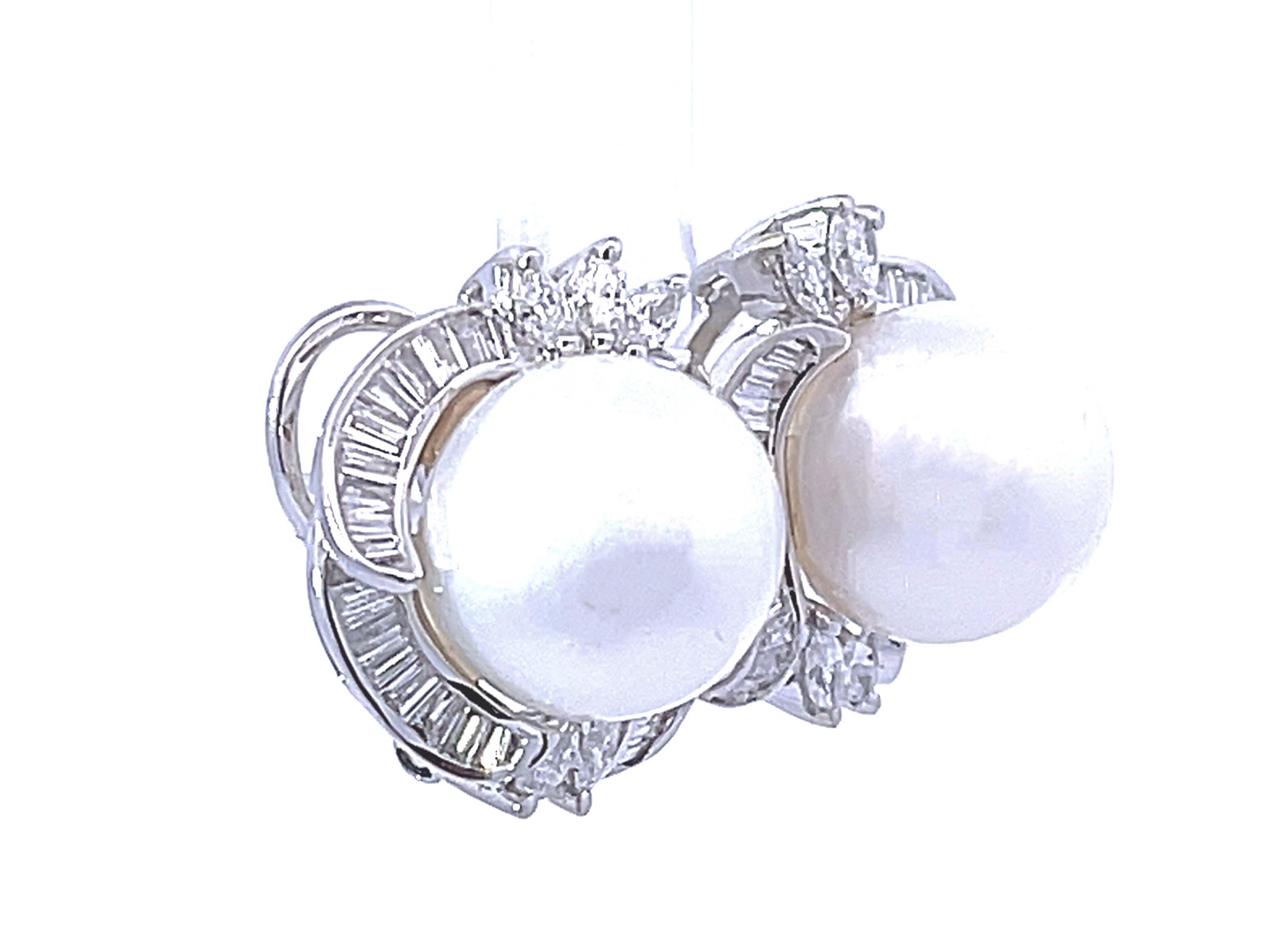 Modern Pearl & 1.00 Carat Diamond Earrings in 18K White Gold