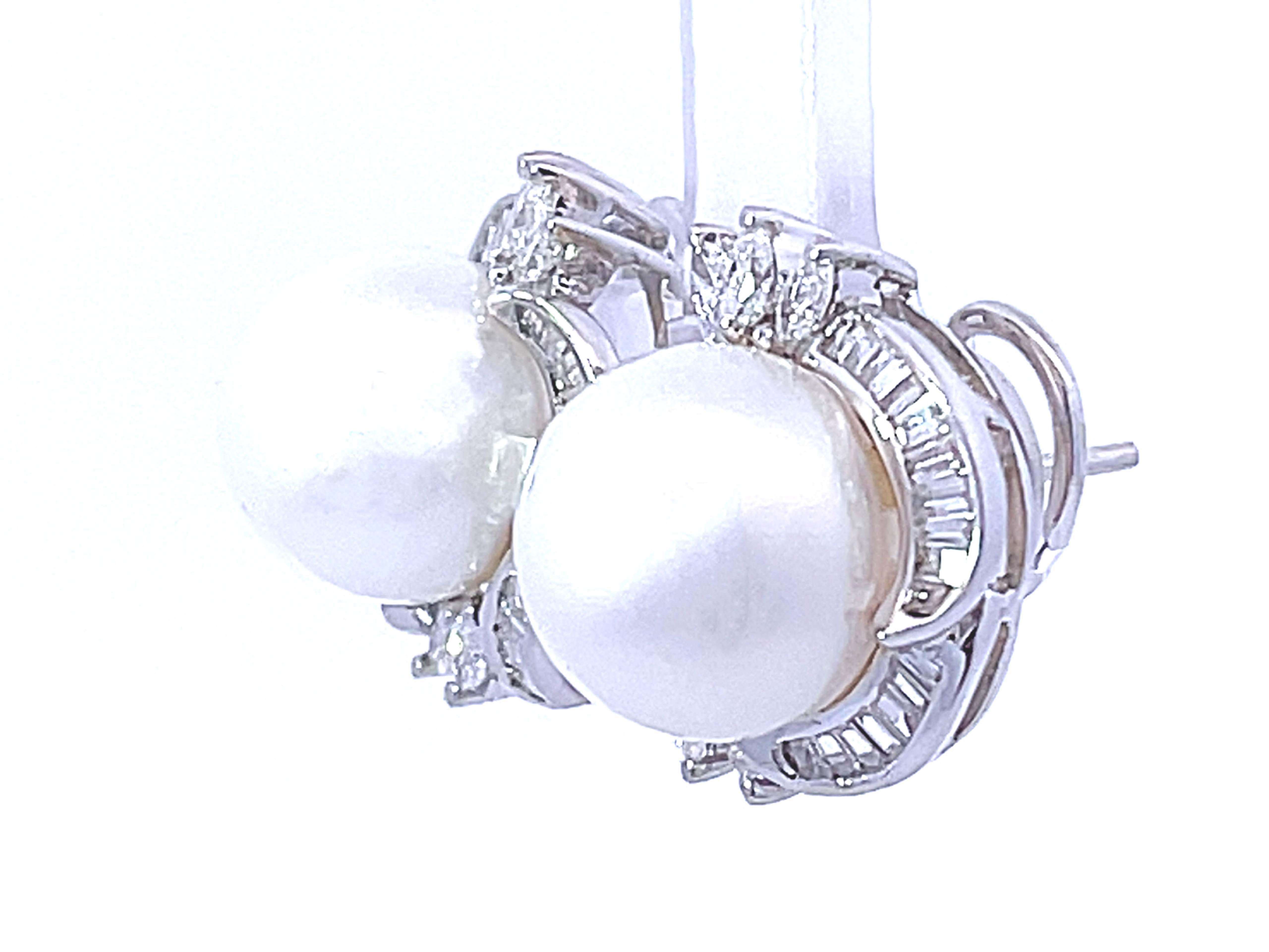 Round Cut Pearl & 1.00 Carat Diamond Earrings in 18K White Gold