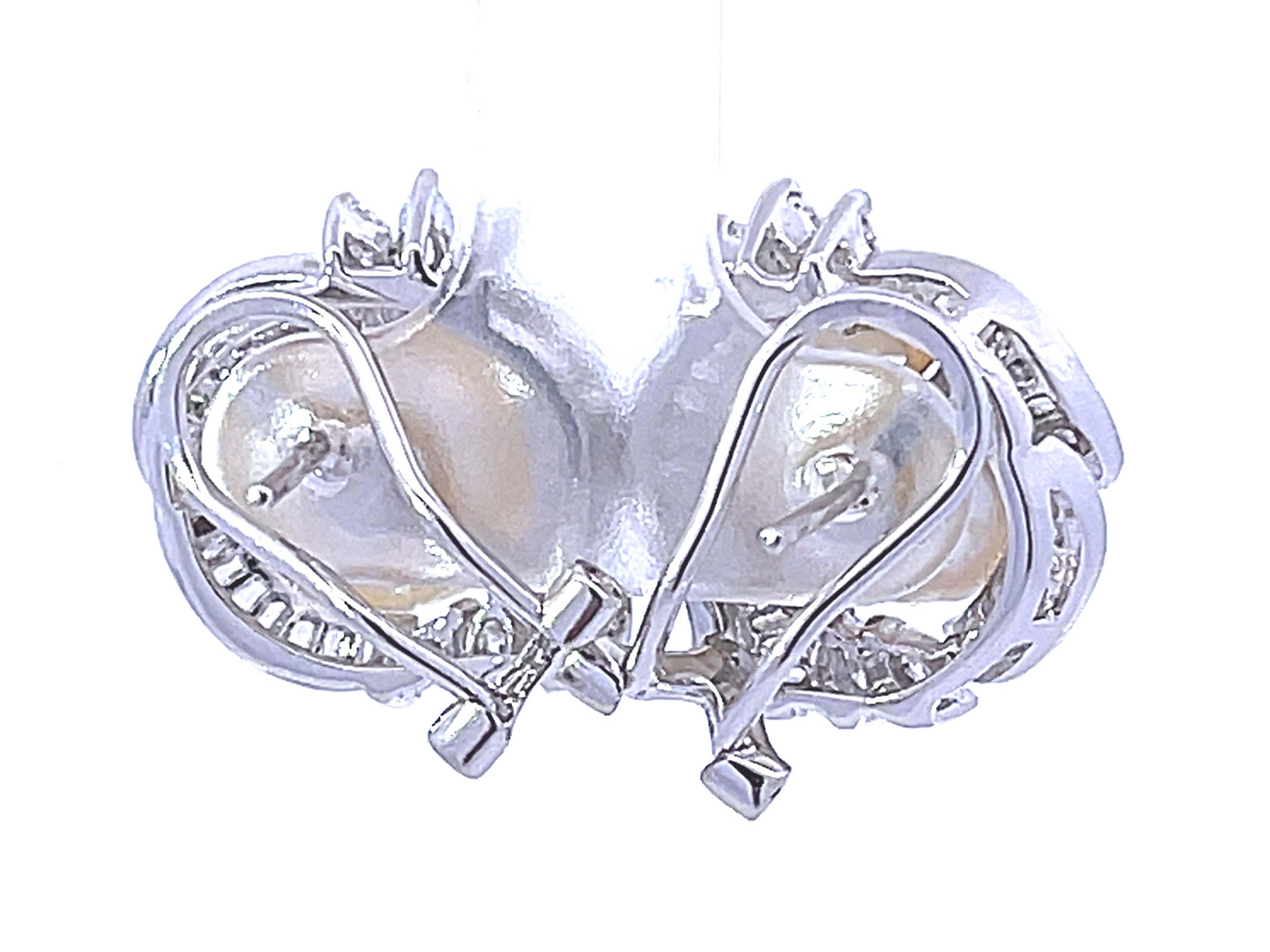 Pearl & 1.00 Carat Diamond Earrings in 18K White Gold 1