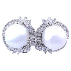 Pearl & 1.00 Carat Diamond Earrings in 18K White Gold