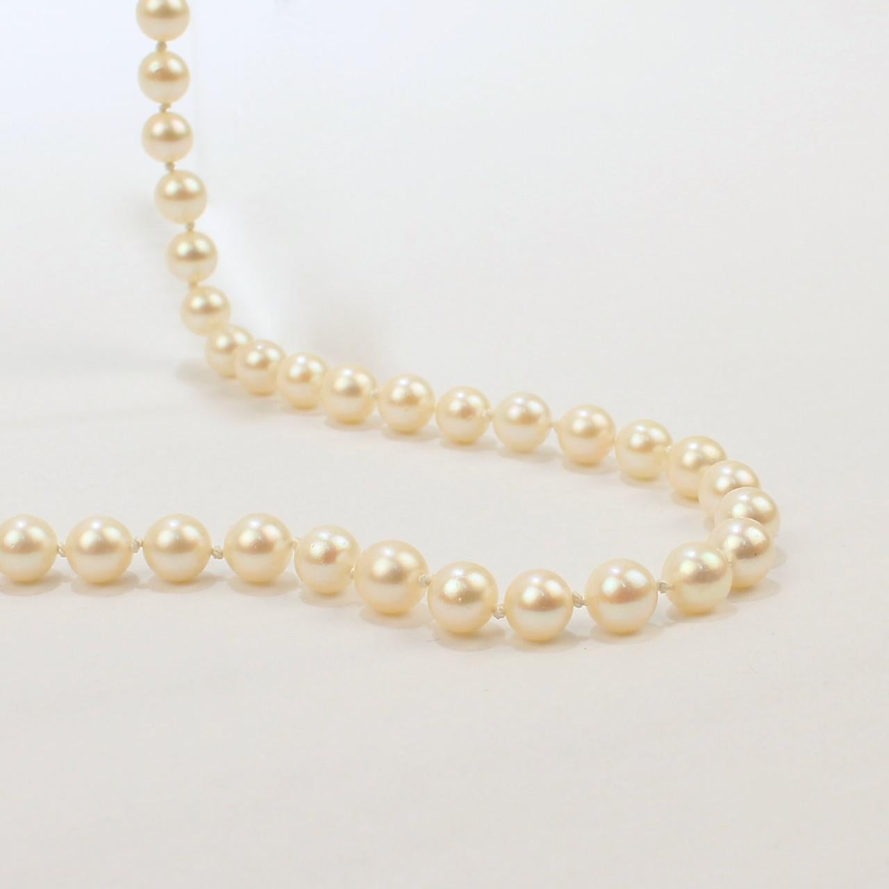 Collana con perle e chiusura a barile in oro 14 carati in vendita 3