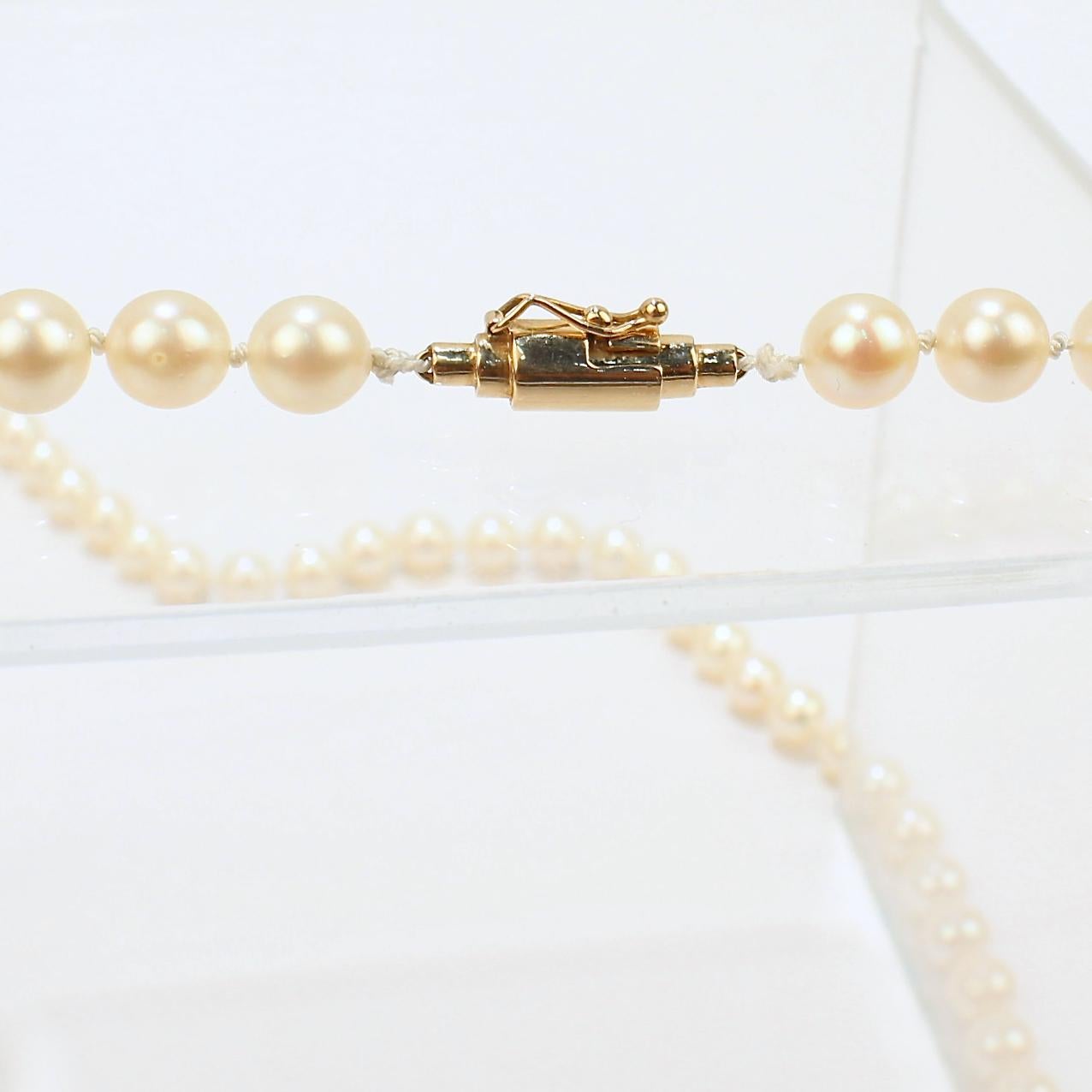 Collana con perle e chiusura a barile in oro 14 carati in vendita 4
