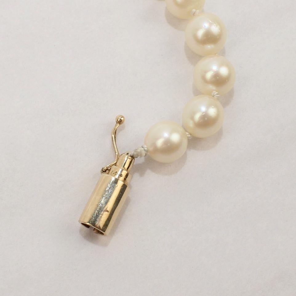 Collana con perle e chiusura a barile in oro 14 carati in vendita 6