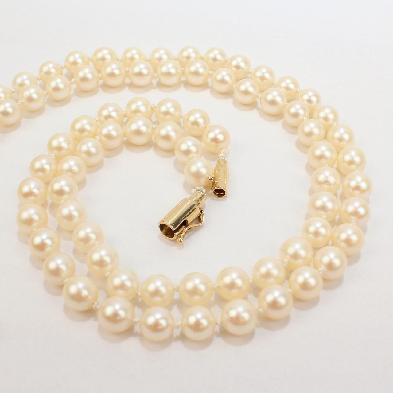 Collana con perle e chiusura a barile in oro 14 carati In condizioni buone in vendita a Philadelphia, PA