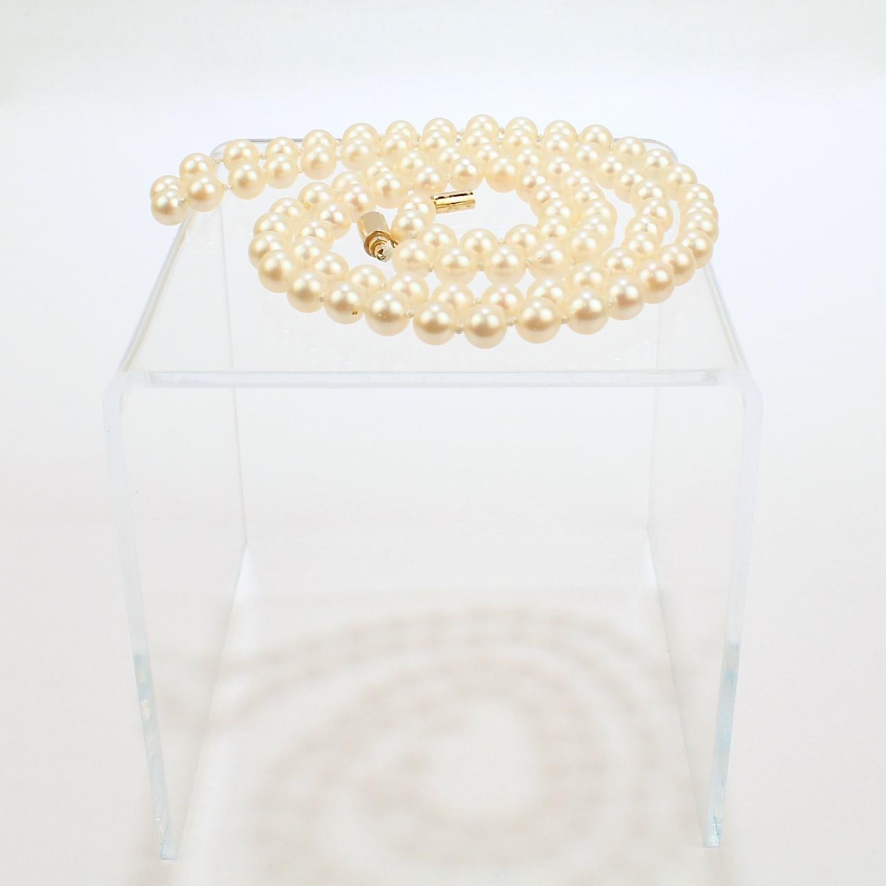 Collana con perle e chiusura a barile in oro 14 carati in vendita 1
