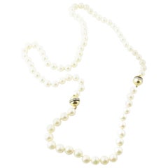 Pearl 14 Karat Yellow Gold and Diamond Necklace with Extender