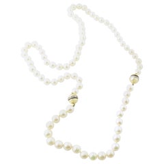Pearl 14 Karat Yellow Gold and Diamond Necklace with Extender