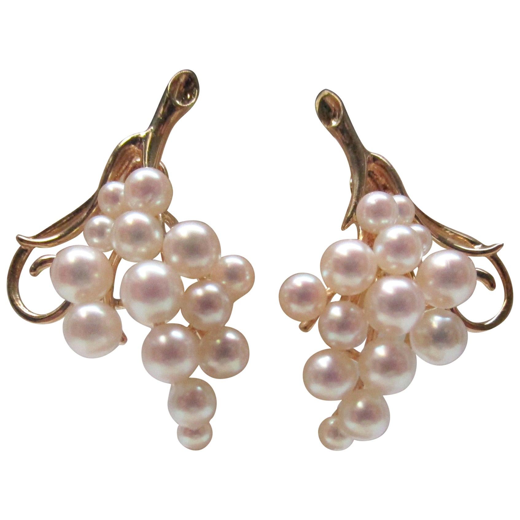 Pearl 14 Karat Yellow Gold Clip-On Grape Bunch Earrings