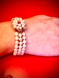 Armband aus Perlen, 14 Karat Gold und Diamanten