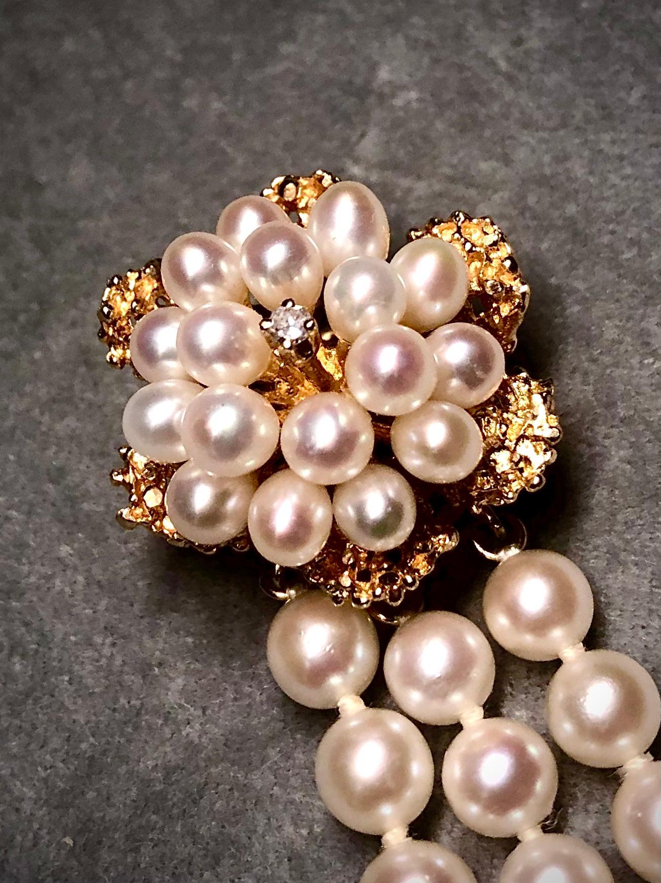 Bead Pearl, 14kt gold and diamond bracelet For Sale