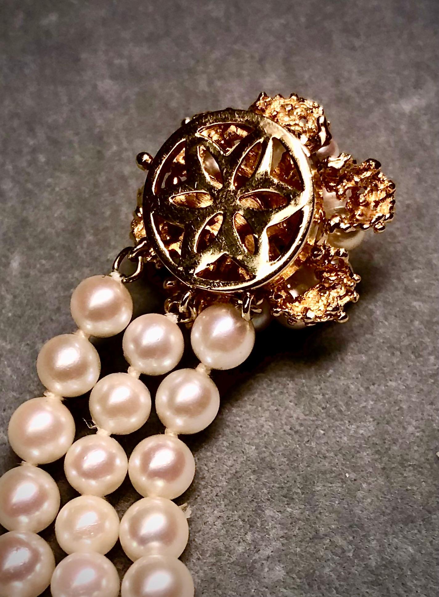 Armband aus Perlen, 14 Karat Gold und Diamanten Damen im Angebot