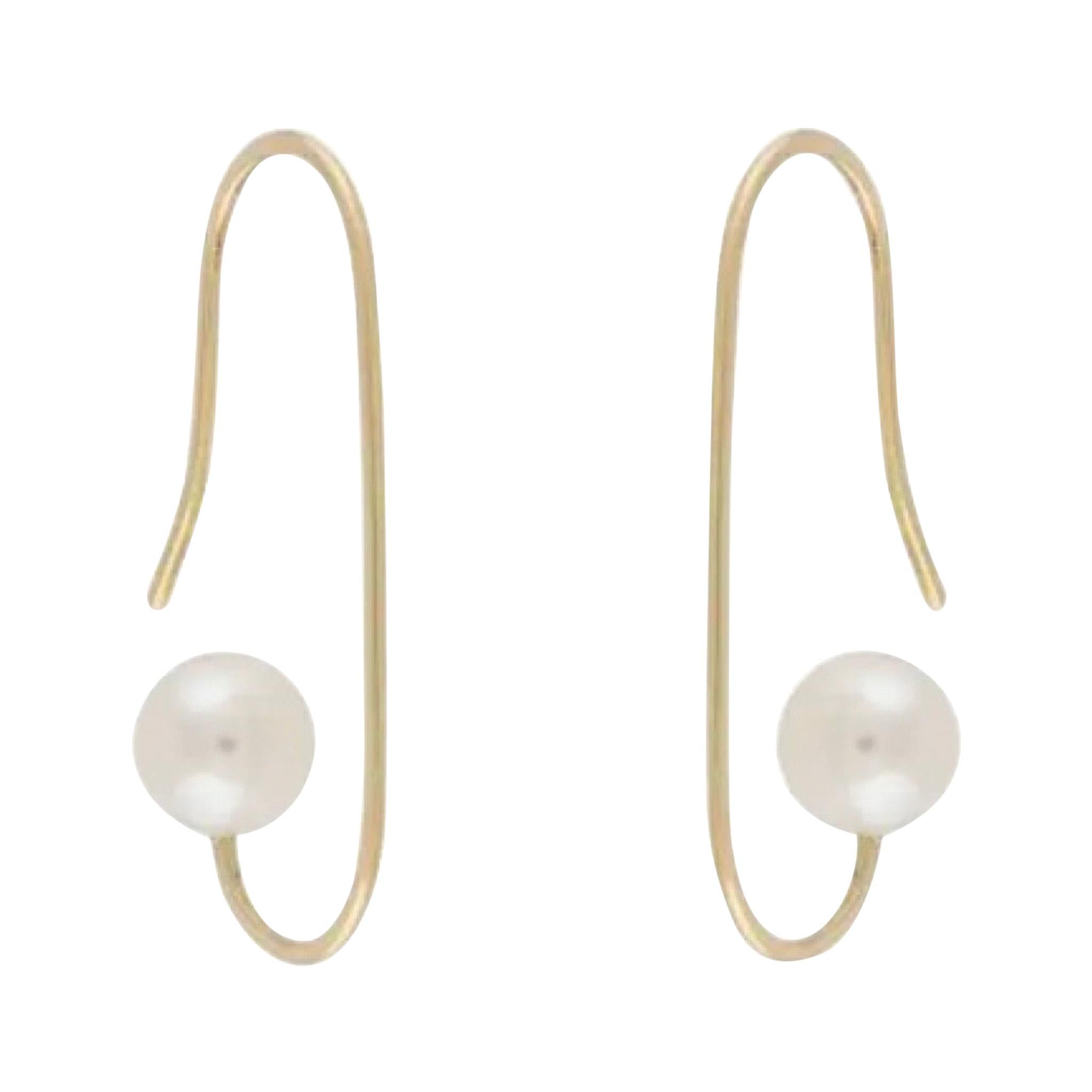 Freshwater Pearl 18-Karat Yellow Gold Hammered Paperclip Earrings