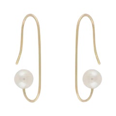 Pearl 18-Karat Yellow Gold Earring Hammered Line Paperclip Fine Earrings