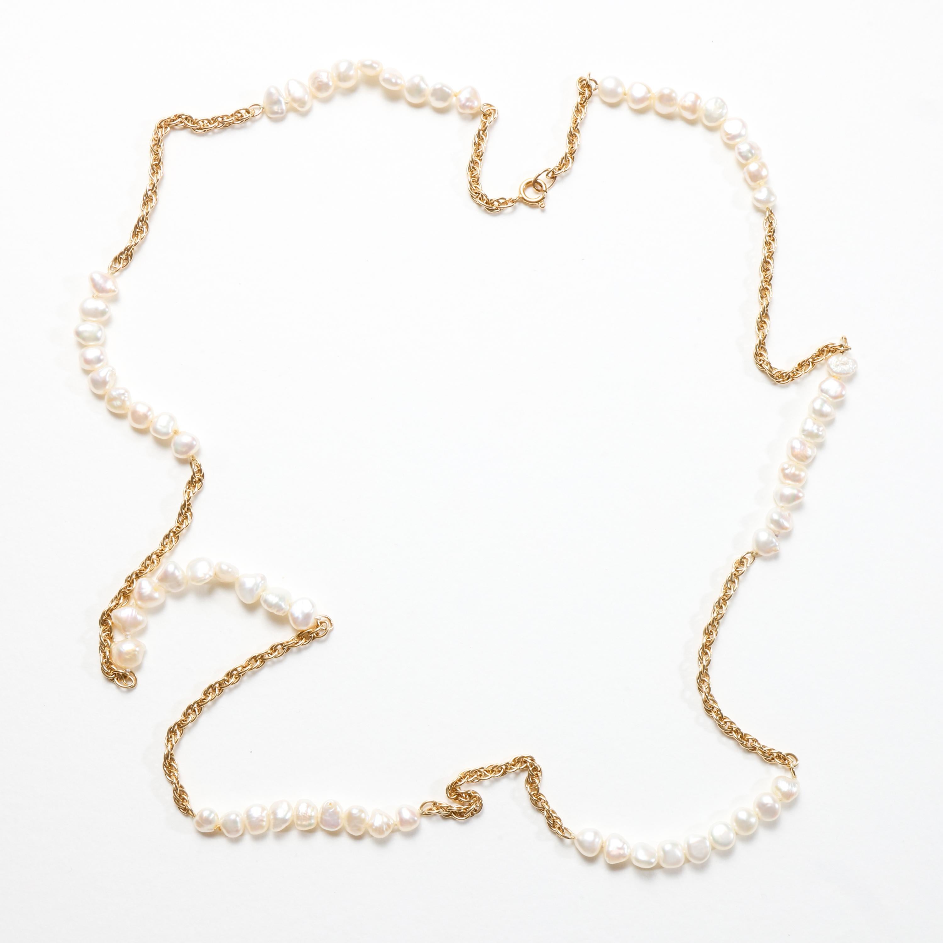 Women's or Men's Pearl & 18K Gold Necklace, 32